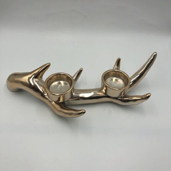 Antler Votive 2 Candle holder Silver/Gold Tone Metal Tabletop Shelf Décor Deer - Picture 6 of 13